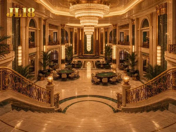 A mobile view of the JL18 lobby, with the main game sections and quick access buttons laid out clearly on screen.